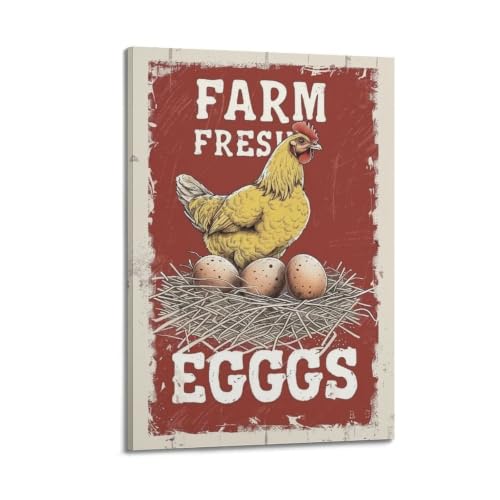 Poster vintage Farm-Fresh-Eggs Toile déco salon 50x75 cm encadré