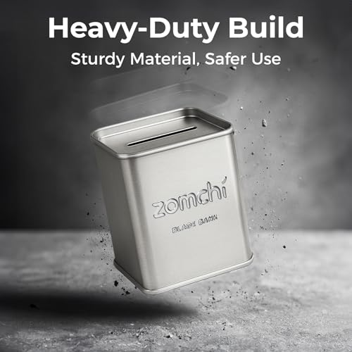 Image of ZOMCHI Razor Blade Bank for Used Double Edge Safety Razor Blades, Silver | Metal Disposal Case With Slot Opening, Sealed Body, Compact Size, Helps Keep Used Blades Contained For Bathroom Or Travel