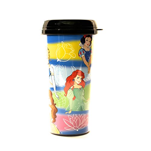 Silver Buffalo DP1287 Disney Four Princesses BPA-Free Plastic Travel Mug, 16 oz, Blue