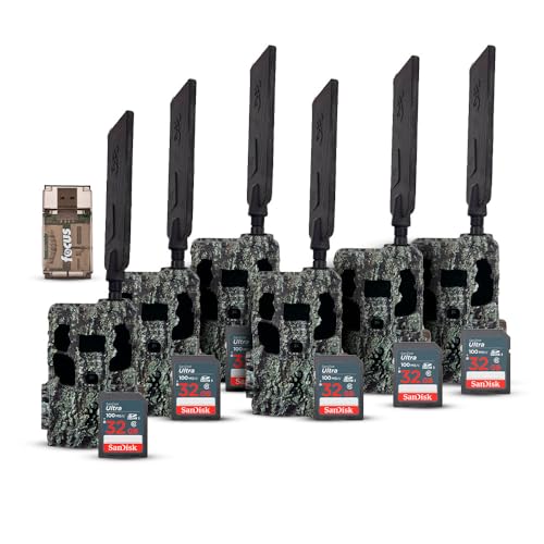 Browning Trail Camera Defender Pro Scout Max HD Cellular Trail Camera with Smart IR Video (6-Pack) Bundle with 32GB Ultra SDHC UHS-I Memory Card (6-Pack) and High Speed USB 2.0 Card Reader (3 Items) - Browning