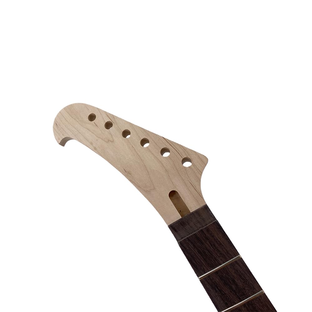 Manico per chitarra a banana per mancini di ricambio, manico in acero a 24 tasti con tastiera in palissandro, dado di bloccaggio, scala da 64,8 cm, tacco imbullonato, regolazione superiore