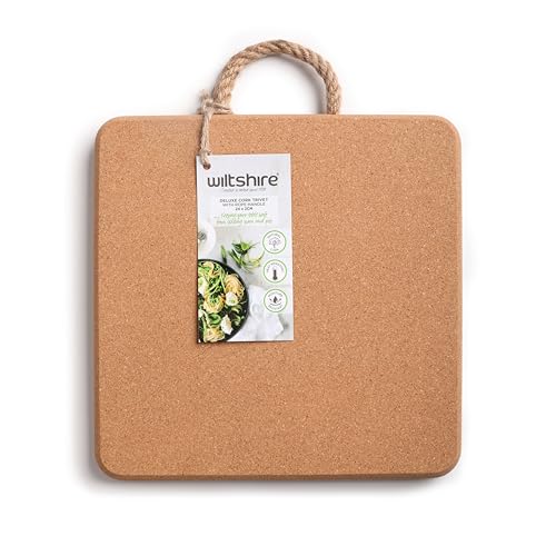 Wiltshire Deluxe Cork Trivet with Rope Handle – Square 24cm Heat-Resistant Extra-Thick Cork Mat for Hot Pots, Pans & Dishes, Lightweight Protective Surface Saver for Kitchen & Dining