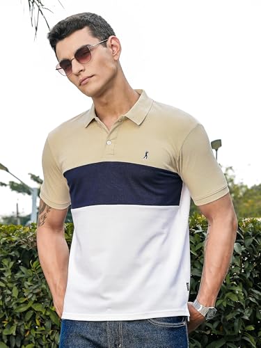 Image of Thomas Scott Men's | Color Blocks | Solid | Ribbed Sleeves | Polo Spread Collar | Button Closure | Tshirts for Men