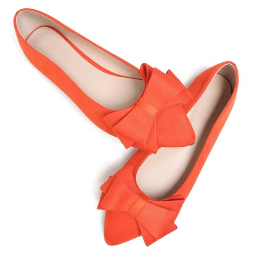 Image of SAILING LU Womens Bowknot Ballet Flats Pointy Toe Suede