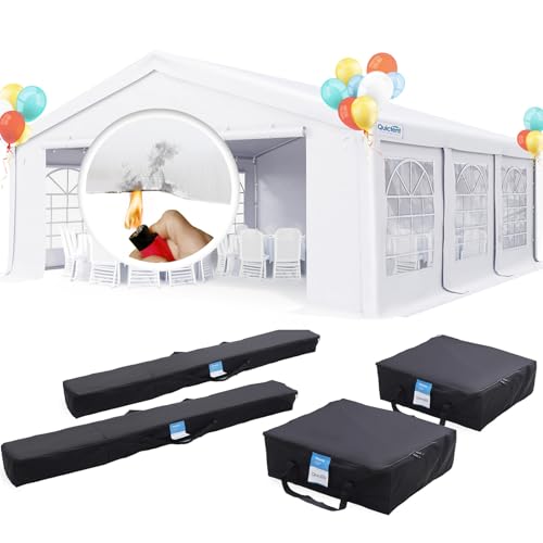 Quictent 20x20 Party Tent Upgrade Heavy Duty PVC Fire Retardent Outdoor Commercial Gazebo Wedding Canopy Carport Shelter BBQ Tents with 6 Removable Sidewalls(White)