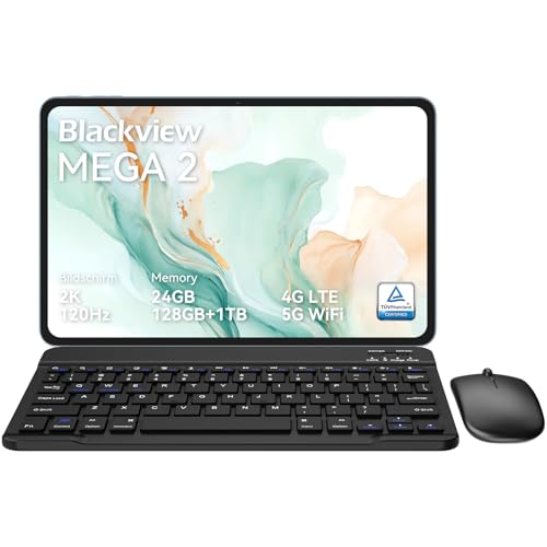 Blackview Mega2 Tablet 12 Zoll Android 15 Tablets, 24GB RAM+128GB ROM, 120HZ 2K FHD Gaming Tablet mit Tastatur Maus Stif...