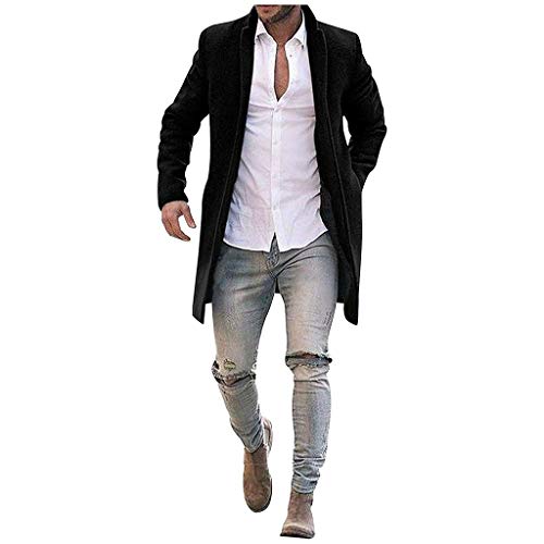 F_Gotal Mens Blazer Casual Slim Fit Notch Lapel Button Down Solid Mid Long Trench Pea Coat Outwear Jacket Warm Winter
