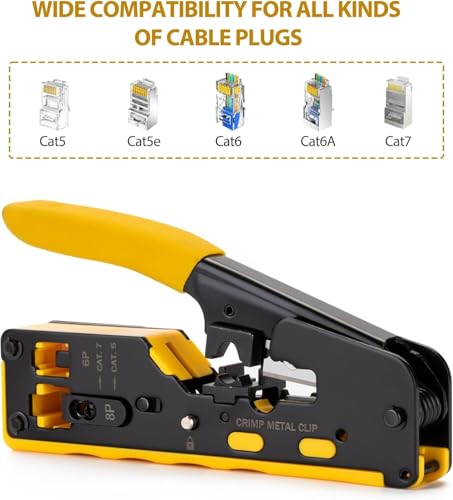 Image of SmartTech Cat7 Crimping Tool kit RJ45 All in One Passthrough Crimper for Cat5 Cat6 Cat7 Includes Ethernet Network Cable Tester with Battery, wire Stripper cutter,30pc Cat6 Connectors & 30pc Boots