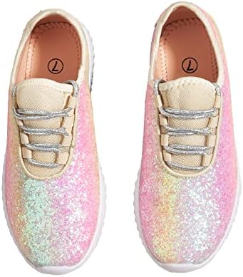 K KIP WOK Fashion Glitter Sneakers for Womens Silp On Running Shoes Lightweigt Tennis Walking Sneakers(Rainbow Pink,11B(M) US)