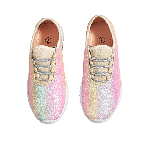 K Kip Wok Fashion Glitter Sneakers For Womens Silp On Running Shoes Lightweigt Tennis Walking Sneakers(Rainbow Pink,11B(M) Us) #TOP7