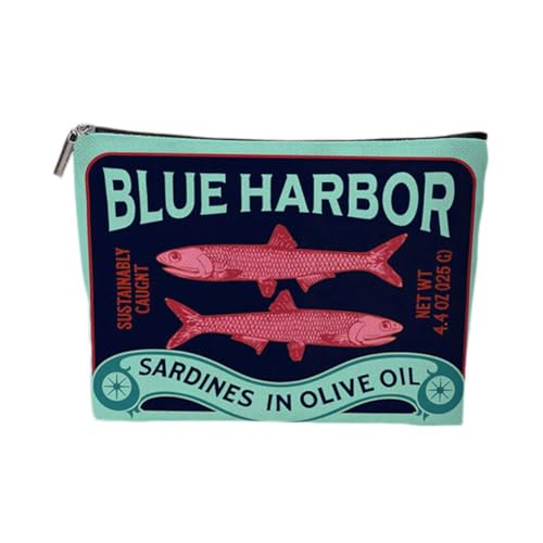 Neceser unisex para adultos, mini neceser de maquillaje con estampado de sardinas de moda, con cremallera, bolsa de cosméticos, estilo B, C