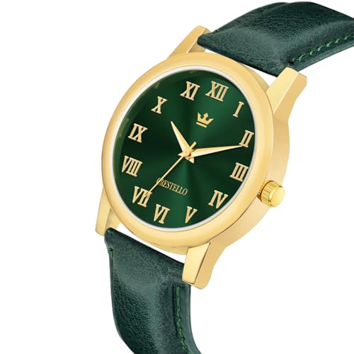 Image of CRESTELLO Brown /Black /Green Faux Leather Strap Analog Wrist Watch for Men | 1 Year Warranty* | CR-GLD252