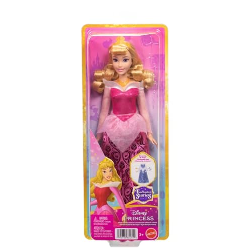 Mattel Disney Princess Enchanted Stories Aurora Fashion Doll, Posable Sleeping Beauty Doll with Sparkling Pink Dress, Tiara and Accessories, Toy for Kids Ages 3+