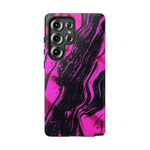Coque brillante Samsung S25 Ultra rose fluo et noir rigide antichoc