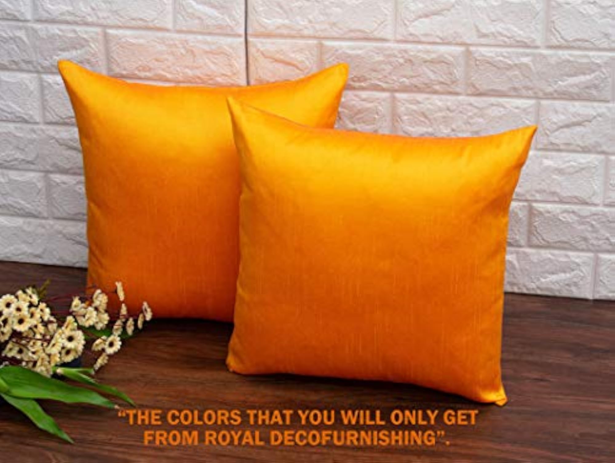 Plain Solid Art Silk Rustic Yellow Cushion Covers Pack of 3