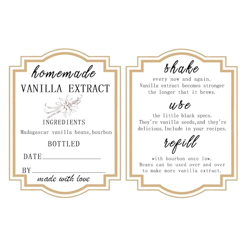 Autocollants extrait de vanille fait maison | Lot de 48 étiquettes carrées pour bouteilles