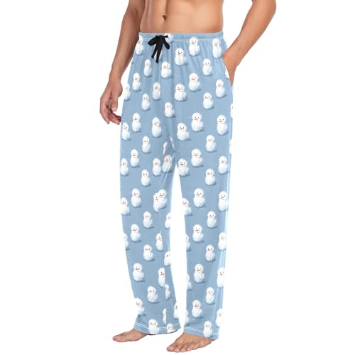Mens Cotton Pajama Pants Sleep Lounge Pj Bottoms Sleepwear with Pockets Drawstring S Snowman Gray Blue Background4