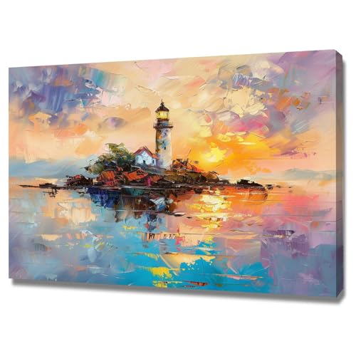 Toile phare peinture art moderne WODJEM 70x100cm avec cadre premium
