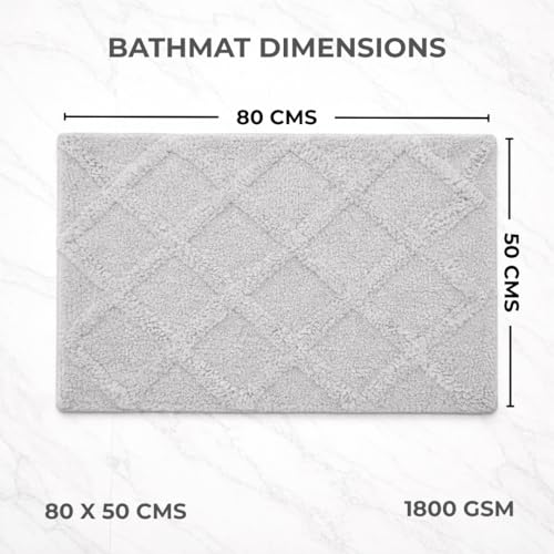 Image of Premium Combed Cotton Tufted Bathmat 50 x 80 cm, 1800 GSM Soft Absorbent Anti Skid Bathroom Floor Mat with Latex Backing, Quick Dry Non Slip Bath Rug for Shower & Daily Use, Diamond Silver