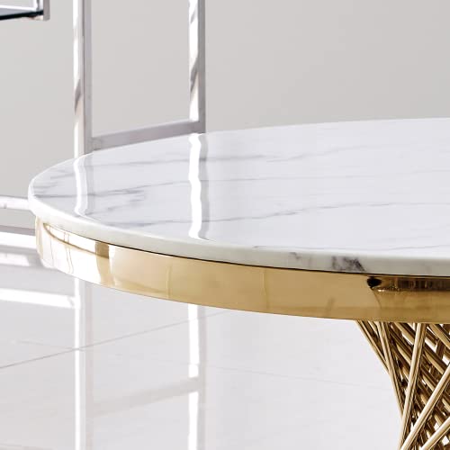 Hepmimzhu Marble Round Coffee Table With Gold Mirrored Finish Stainless Steel Base For Living Room Bedroom Home Office (Gold) #TOP3