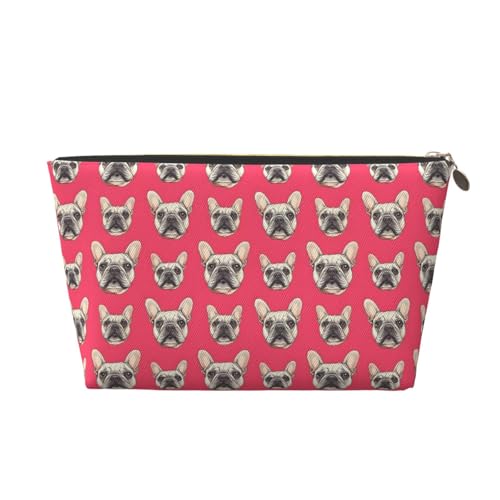 Beauty case rosa brillante con stampa bulldog francese, borsa cosmetica da viaggio per donne, graziosa custodia organizer per trucco in pelle