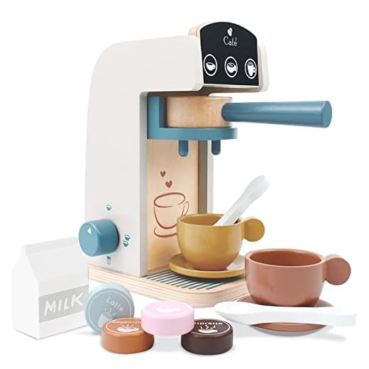 PairPear Kids Wooden Toys Coffee Maker Toy Espresso Machine Playset - Toddler Play Kitchen Accessories Gift for Girls and Boys