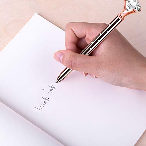 Hblife 5 Pcs Big Crystal Diamond Ballpoint Pen Metal Ballpoint Pen Office Supplies，Gold Pens With 5 Ballpoint Pen Refills, 1 Black Velvet Bag, Black Ink #TOP1
