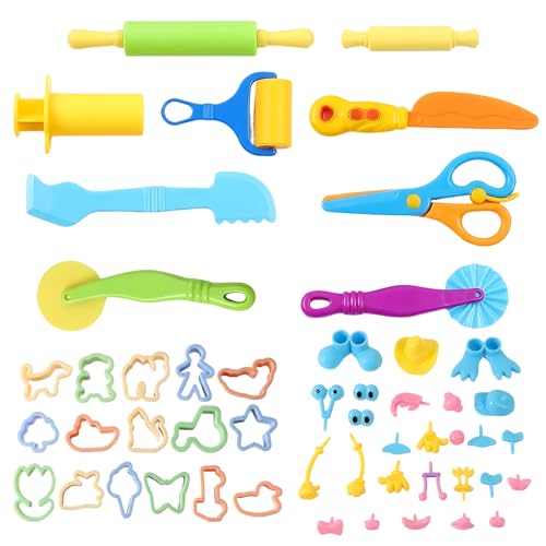 51PCS Playdough Accessories Playdough Tools Creative Modelling Clay Tools Kit for Art Projects Dough Play Accessories with Various Shapes and Cutters