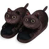 Openhahaha Zapatillas Casa Mujer Hombre, Zapatillas Gato Originales, Pantuflas Divertidas de Animales para Invierno (Negro)