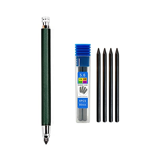 Lápiz de dibujo de metal de 5,6 mm con 4 juegos de minas 2B 4B 6B 8B 8B profesional para bocetos de arte Kawaii se puede llenar (verde)