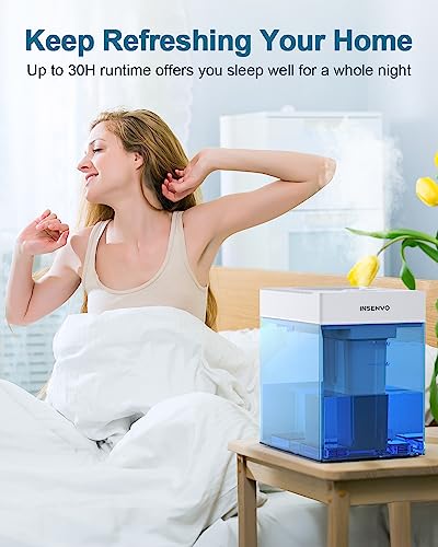 Insenvo Humidifier For Bedroom, 3L Top Fill Cool Mist Air Humidifiers For Baby & Kids Room, Nursery, Office, Indoor Plants, Visualization Quiet Ultrasonic Humidifier With Timer And Night Light #TOP7