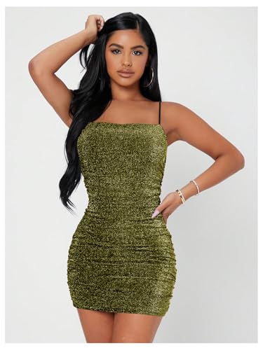 Image of Floerns Women's Glitter Sleeveless Ruched Party Clubwear Bodycon Mini Dress