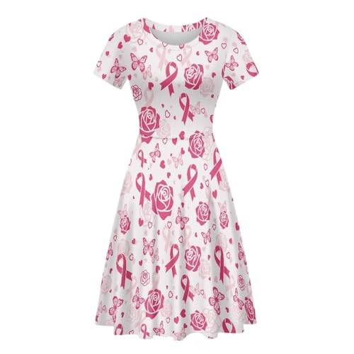 Image of HUGS IDEA Womens Puffy Swing Midi Dress Round Neck Short Sleeve Party A-Line Dresses