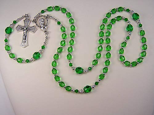 August Peridot Womens Rosary Catholic 19 1/4in Peridot Czech Glass Beads August Birthstone Las Mujeres Catolica Rosario