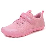 KUBUA Kids Sneakers Boys Girls Barefoot Shoes Naturally Minimalist Zero Drop Splay Shoes for Sports Tennis Running Walking Athletic B Pink 12 Little Kid