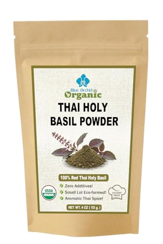 Organic Thai Holy Basil Powder - Premium Ground Hot Spice - Culinary Seasoning for Soups, Stir-fries, and Asian Cuisine (4 OZ)