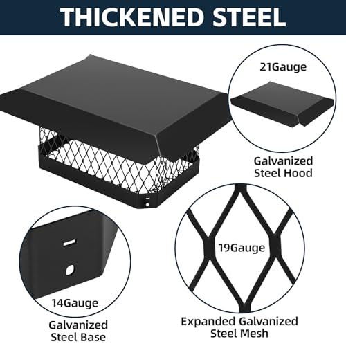 G GOOD GAIN Chimney Cap - 9 x 13 inch Chimney Cover for Outside Galvanized Steel | Fireplace Rain Caps with Hood Plate | Chimney Flue Cover Fits Existing Tiles with Adjustable Metal Screws & Gloves