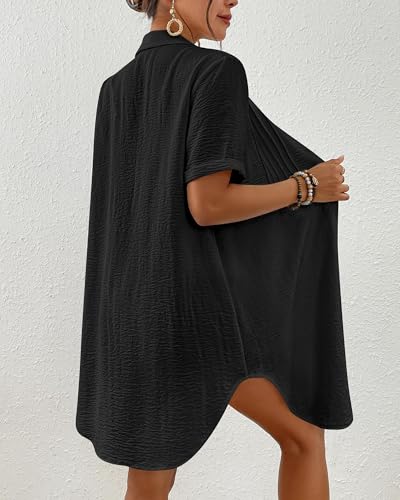 Bsubseach Swimsuit Coverup for Women V Neck Bathing Suit Cover Up Short Sleeve Causal Bikini Button Down Shirt3