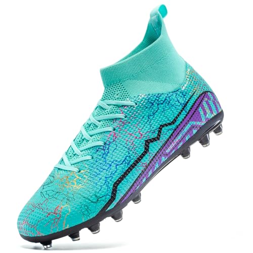 XGHRIAN Soccer Cleats Mens Youth Turf Soccer Shoes High Tops Football Cleats Professional Athletic AG Training Football Boots Unisex,Green,US Men 8.5