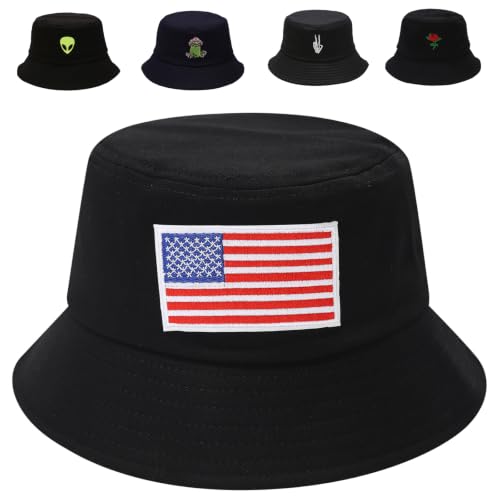 Image of Cotton Bucket Hat for Women Men Summer Travel Sun Beach Bucket Cap, Unisex Outdoor Fisherman Hat