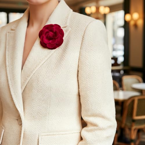 Image of Dainity Camellia Flower Brooch Pin for Women - Elegant Statement Pin for Coat, Scarf, Dress, Hat, Bag - Stylish Chic Accessory Gift for Her