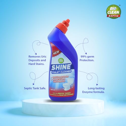 Image of Bioclean Septic Tank Cleaning Powder 250gm + SHINE Toilet Cleaner 500ml | Septic Tank Cleaner Bacteria Powder, Sludge Remover & Odour Control | Odour Remover Combo