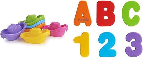 Munchkin Little Boat Train - Juguete de baño para bebés y niños pequeños, juego de 6 piezas y letras y números de baño  Learn de 36 piezas para