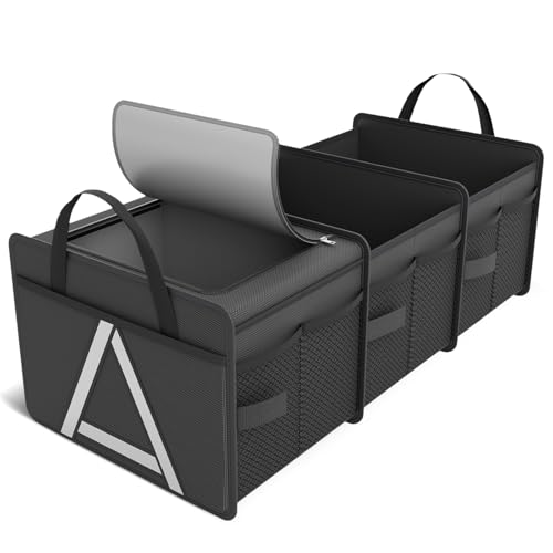 K KNODEL Sturdy Car Trunk Organizer with Premium Insulation Cooler Bag, 3 Compartments Heavy Duty Collapsible for Car, SUV, Truck, or Van (Medium, Black) by K KNODEL - Used condition - US$22.58