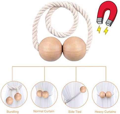 IAGORYUE Premium Magnetic Curtain Tiebacks, Wooden Curtain Tie Backs Clips a Pair, Strong Durable Magnet Holdbacks Buckle Rope for Home, Office, Window Decorative, Pretty and Fashion 2 Pcs - (Wood)