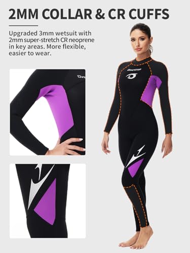 Owntop Neopreno Mujer 3/2mm Completo, Traje de Neopreno de Invierno de Manga Larga Ultra-Elástico, Cremallera Trasera Traje de Neopreno para Surf y Buceo para Adultos, Mujer Morado S - imagen 5