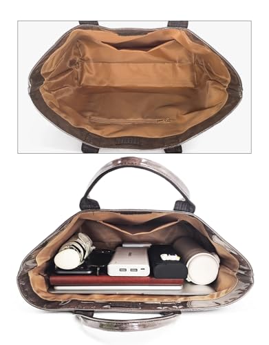 Image of PVC Tote Bag Gifts for Women Large Tote Purse Kraft Paper Letter Print Hobo Handbags for Work Beach Shopping Travel