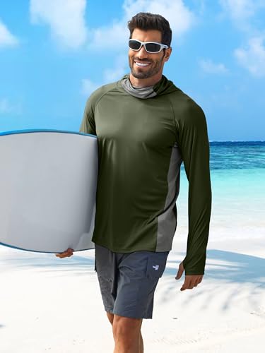 Image of PINSPARK Men's Sun Protection Hoodie with Mask UPF 50+ UV Long Sleeve Shirt Men Rash Guard Performance Fishing Hiking Shirt