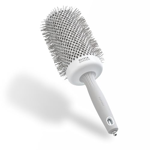 Olivia Garden Expert Blowout Speed – White & Grey - 65 - Ceramic Coated Round Brush with Extra Long Barrel for 25% Faster Blowouts