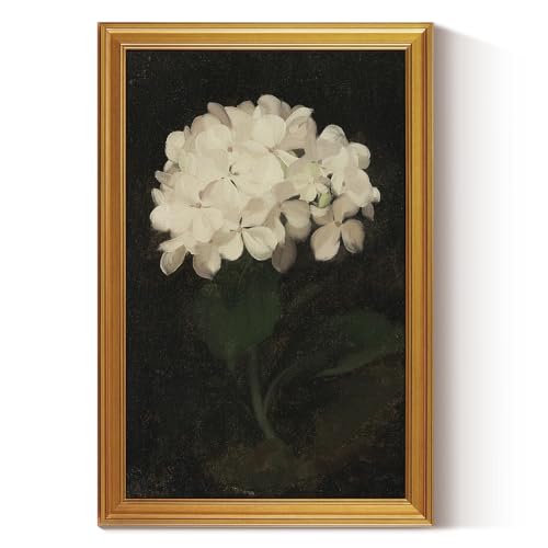 Image of HUARCEY Gold Framed Vintage Wall Art for Living Room, Flowers Painting Canvas Print Shelf Decor for Kitchen, Aesthetic Bedroom Wall Art, Christmas Gifts for Friends or Family (White Hydrangea 24 inchx36 inch)